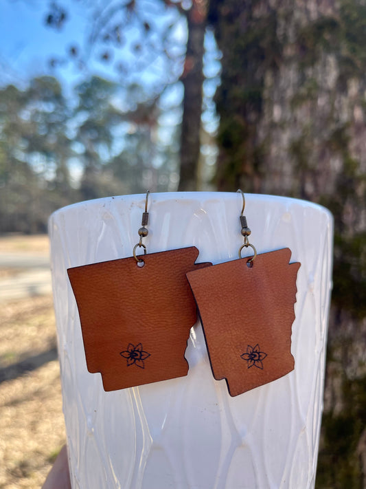 Arkansas State Leather Earrings – Handmade & Laser Engraved